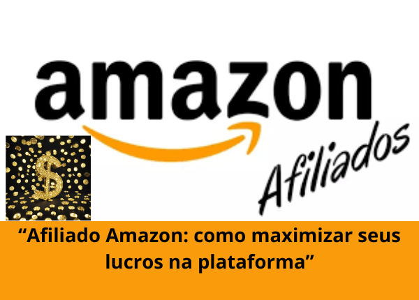 Imagem mostrando o logotipo da Amazon com fundo branco e larnja com um símbolo de sifrão encrostado com moedas e uma legenda Como maximizar seus lucros na plataforma